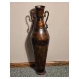 Large Decorative Metal Floor Vase Urn with Dual Handles Height: 28"