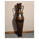 Large Decorative Metal Floor Vase Urn with Dual Handles Height: 28"