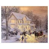 Framed Winter Homestead Print Horse Sleigh Scene Signed and Numbered