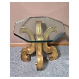 Gilt Scroll Base Accent Table with Beveled Glass Top - B