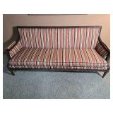 Antique Striped Upholstered Sofa with Carved Wood Frame
