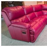 Red Leather Sectional Reclining Sofa with Corner Configuration