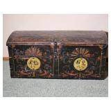 Antique 19th c. Scandinavian Folk Art Dome Top Wood Trunk
