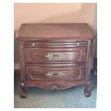 French Provincial Style Two Drawer Bedside Table with Carved Detail