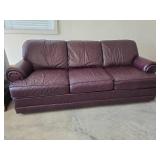 Flexsteel Burgundy Leather Three Cushion Sofa