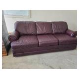 Flexsteel Burgundy Leather Three Cushion Sofa