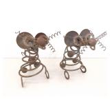 2 Folk Art Heavy Iron 9" Mouse Figures