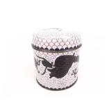 2 Cloisonne Black and White Dragon and Flower Tea Caddy, and Incense Jar