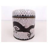 2 Cloisonne Black and White Dragon and Flower Tea Caddy, and Incense Jar
