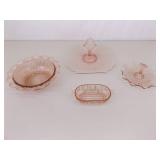 Lot of 4 Pink Depression Glass Serving Caddy