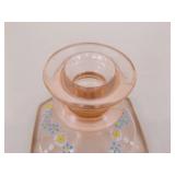 Hand Decorated Pink Depression Glass Console Bowl and Candle Holder