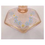 Hand Decorated Pink Depression Glass Console Bowl and Candle Holder