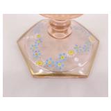 Hand Decorated Pink Depression Glass Console Bowl and Candle Holder