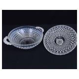 Vintage Anchor Hocking Opalescent Hobnail Covered Dish and Candy Caddy