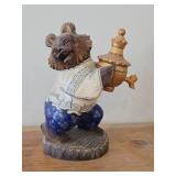 8" Traditional Russian Bear theme Hand-carved Hand-painted Wood Figurine (signed on bottom)
