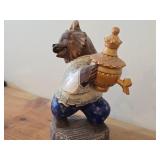 8" Traditional Russian Bear theme Hand-carved Hand-painted Wood Figurine (signed on bottom)