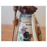 9" Traditional Russian Grizzley Santa Bear theme Hand-carved Hand-painted Wood Figurine (signed on bottom)