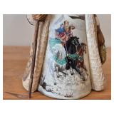 9" Traditional Russian Grizzley Santa Bear theme Hand-carved Hand-painted Wood Figurine (signed on bottom)