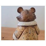 9" Traditional Russian Grizzley Santa Bear theme Hand-carved Hand-painted Wood Figurine (signed on bottom)