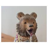 Vintage 13 1/2" Traditional Russian Traveling Bear with Pail of Food theme Hand-carved Hand-painted Wood Figurine