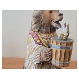 Vintage 13 1/2" Traditional Russian Traveling Bear with Pail of Food theme Hand-carved Hand-painted Wood Figurine