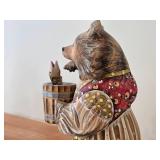 Vintage 13 1/2" Traditional Russian Traveling Bear with Pail of Food theme Hand-carved Hand-painted Wood Figurine