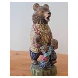 Vintage 13 1/2" Traditional Russian Traveling Bear with Cub theme Hand-carved Hand-painted Wood Figurine