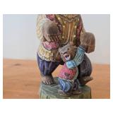 Vintage 13 1/2" Traditional Russian Traveling Bear with Cub theme Hand-carved Hand-painted Wood Figurine