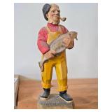 Vintage 15 3/4" Fisherman theme Hand-carved Wooden Figurine by Henning Engelsen (Norway)