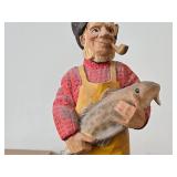 Vintage 15 3/4" Fisherman theme Hand-carved Wooden Figurine by Henning Engelsen (Norway)
