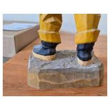 Vintage 15 3/4" Fisherman theme Hand-carved Wooden Figurine by Henning Engelsen (Norway)