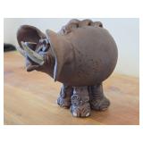 Vintage Elephant theme Clay Pottery Figurine (Signed) by J.A. Hamilton (1981)