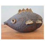 Vintage 1977 Hamilton Baking Dish (Signed) - Puffer Fish theme Earthenware Pottery / Clay / Farmhouse Folk Art style