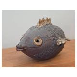 Vintage 1977 Hamilton Baking Dish (Signed) - Puffer Fish theme Earthenware Pottery / Clay / Farmhouse Folk Art style