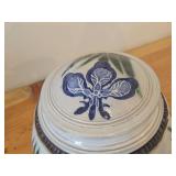 Lidded Canister (Signed) by Hamilton (2007) - Clay Pottery - titled  Warm Sun Shines on Water Mirroring Sky - Iris Unfurl Tender Petals Celebrating Morning 5 3/4" x 7"