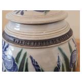 Lidded Canister (Signed) by Hamilton (2007) - Clay Pottery - titled  Warm Sun Shines on Water Mirroring Sky - Iris Unfurl Tender Petals Celebrating Morning 5 3/4" x 7"
