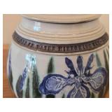 Lidded Canister (Signed) by Hamilton (2007) - Clay Pottery - titled  Warm Sun Shines on Water Mirroring Sky - Iris Unfurl Tender Petals Celebrating Morning 5 3/4" x 7"