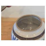 Lidded Canister (Signed) by Hamilton (2007) - Clay Pottery - titled  Warm Sun Shines on Water Mirroring Sky - Iris Unfurl Tender Petals Celebrating Morning 5 3/4" x 7"
