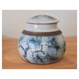 Lidded Jar (Signed) by Hamilton (2007) - Clay Pottery - titled  Sun Filters Through Tall Pines Spreading Shadow Lace Over Moss & Curling Ferns: Summer