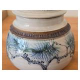 Lidded Jar (Signed) by Hamilton (2007) - Clay Pottery - titled  Sun Filters Through Tall Pines Spreading Shadow Lace Over Moss & Curling Ferns: Summer