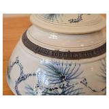 Lidded Jar (Signed) by Hamilton (2007) - Clay Pottery - titled  Pines Touched With Morning Sun Brush The Sky on the Lake A Loon Flirts Along Waterlilies 5" x 8"