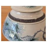 Lidded Jar (Signed) by Hamilton (2007) - Clay Pottery - titled  Pines Touched With Morning Sun Brush The Sky on the Lake A Loon Flirts Along Waterlilies 5" x 8"