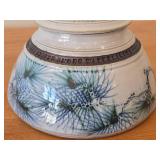 Lidded Jar (Signed) by Hamilton (2007) - Clay Pottery - titled  Pines Touched With Morning Sun Brush The Sky on the Lake A Loon Flirts Along Waterlilies 5" x 8"