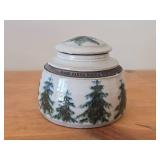 Lidded Jar (Signed) by Hamilton (2007) - Clay Pottery - titled  Dark Pines Touch The Moonshimmer Lake : A Loon Sings A Haunting Song Of Summer 5 1/2" x 7"