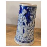 Vintage 7" Beer Stein (Germany) - Traditional German Life theme Salt Glazed Stoneware - titled  Keinen Tropfen im Becher mehr (Not a Drop Left  in the Mug)