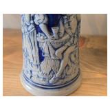 Vintage 7" Beer Stein (Germany) - Traditional German Life theme Salt Glazed Stoneware - titled  Keinen Tropfen im Becher mehr (Not a Drop Left  in the Mug)