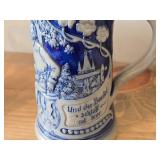 Vintage 7" Beer Stein (Germany) - Traditional German Life theme Salt Glazed Stoneware - titled  Keinen Tropfen im Becher mehr (Not a Drop Left  in the Mug)
