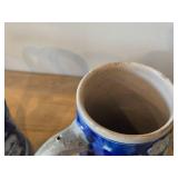 Vintage 7" Beer Stein (Germany) - Traditional German Life theme Salt Glazed Stoneware - titled  Keinen Tropfen im Becher mehr (Not a Drop Left  in the Mug)