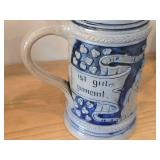 Vintage 6 1/2" Beer Stein (Germany) - Traditional German Life theme Salt Glazed Stoneware - titled  ist gut gemint (Is Well-Intentioned)