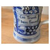 Vintage 6 1/2" Beer Stein (Germany) - Traditional German Life theme Salt Glazed Stoneware - titled  ist gut gemint (Is Well-Intentioned)
